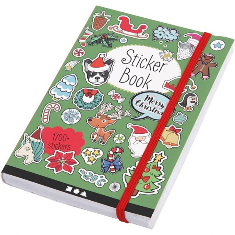 Bok med stickers, str. 11,5x17 cm, tykkelse 1,5 cm, julemotiver 